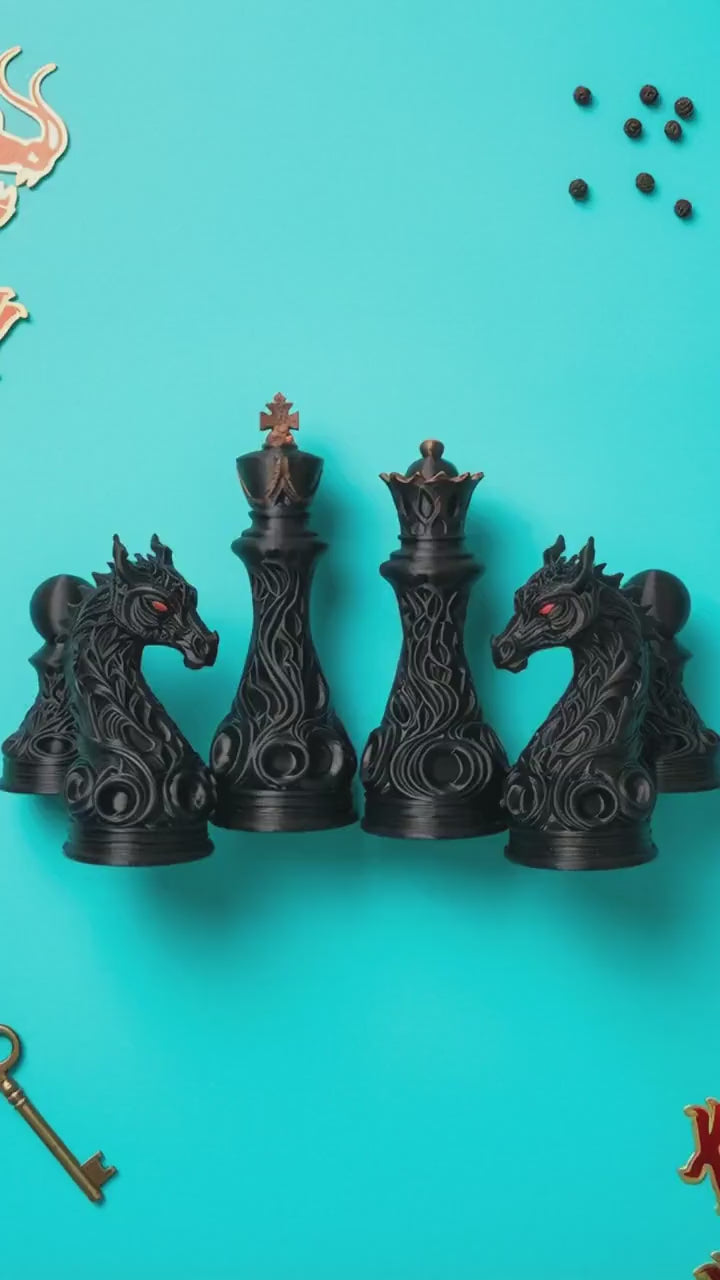Ornate Dragon Chess Set - Handcrafted
